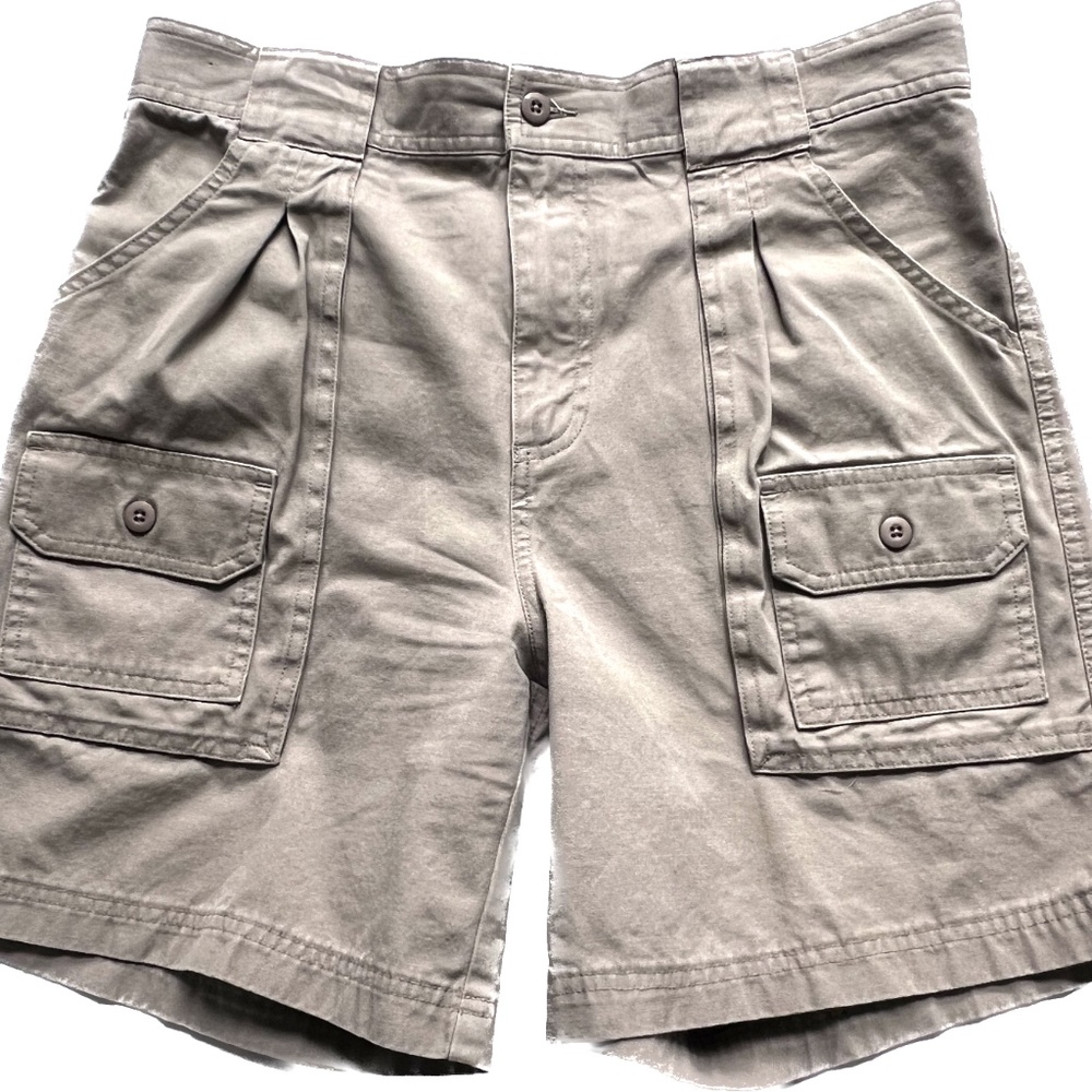 Cabelas Mens Outdoor Shorts 100% Cotton Canvas Multi Pockets 32 Khaki inseam 7"